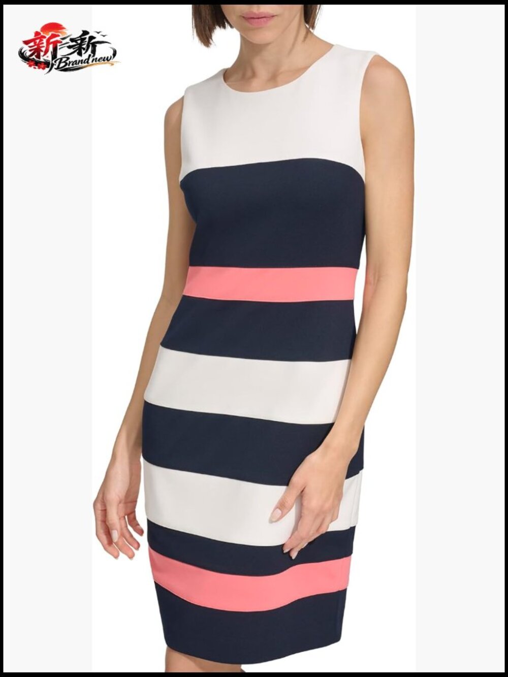 Sleeveless Striped Scuba Crepe Sheath Mini Dress